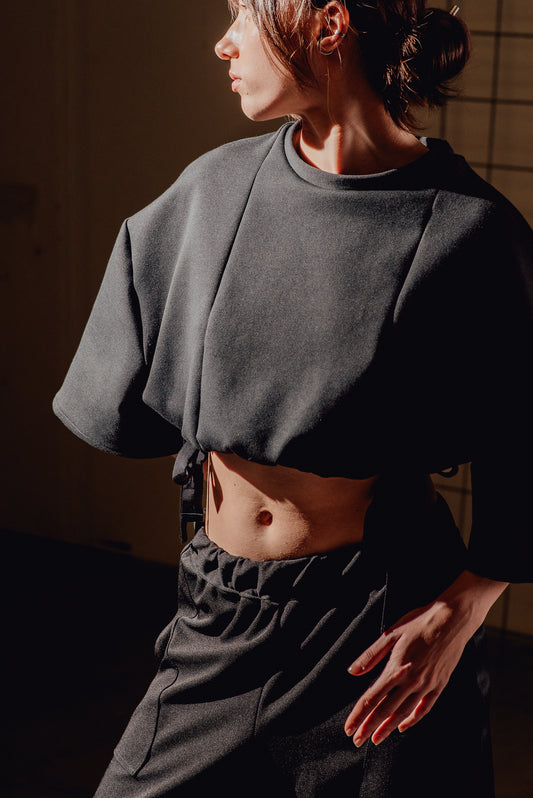 CROPPED T-SHIRT WITH SIDE STRINGS